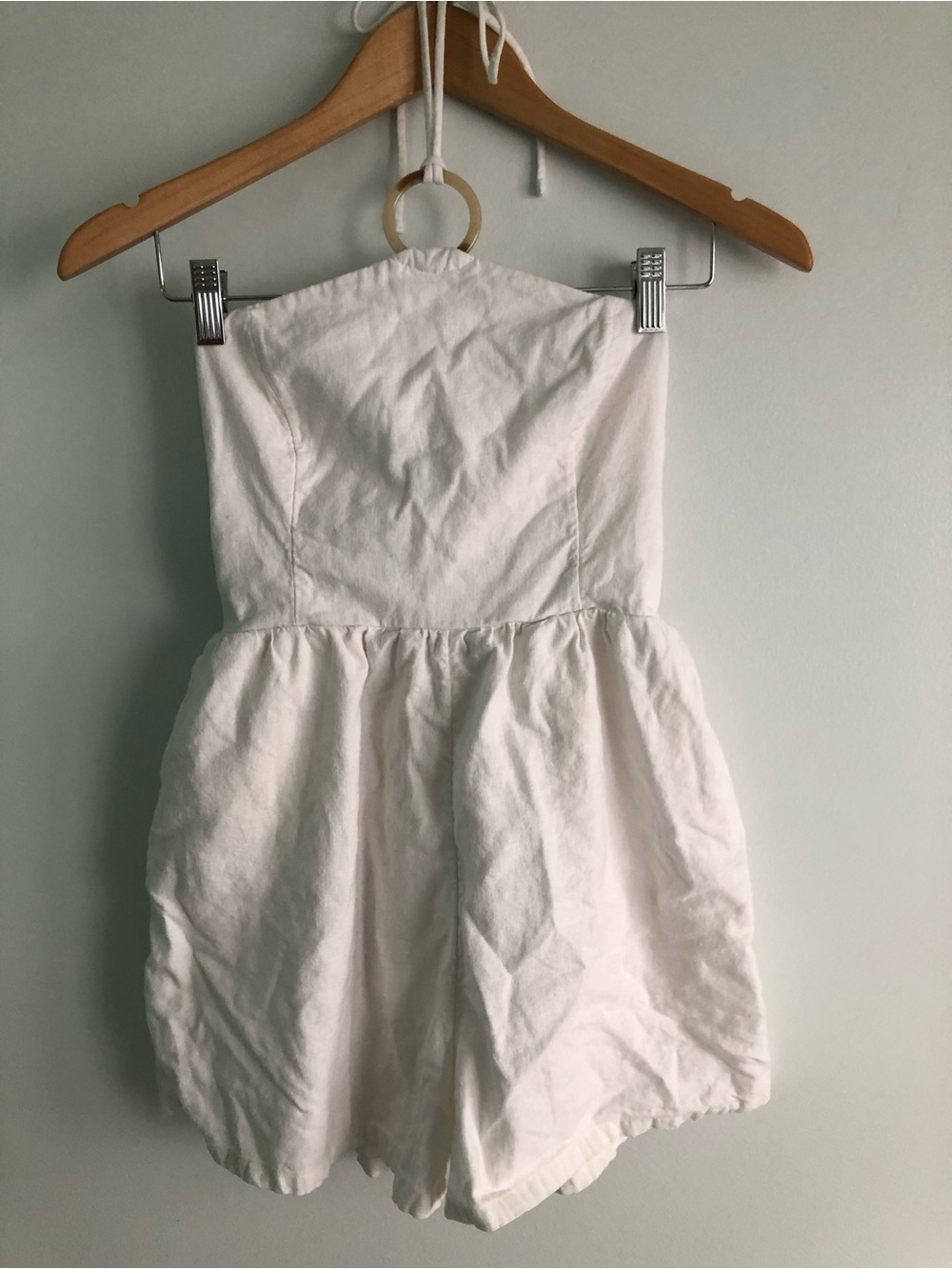 Old Navy Beachy White Linen Halter Smocked Back Romper Coastal Cowgirl Size S
